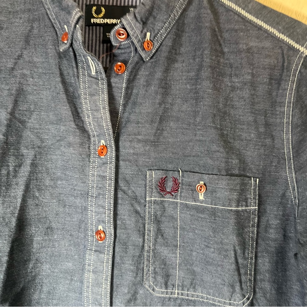 FRED PERRY Women’s Denim Shirt Dress Button-up Long Sleeve Preppy Sz 4 US 8 UK - Picture 9 of 11